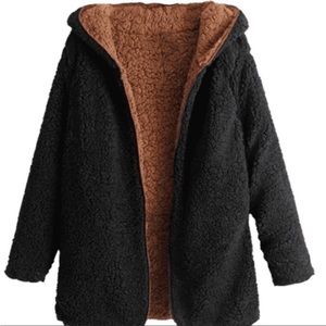 URBAN OUTFITTERS: Reversible black/brown teddy coat
